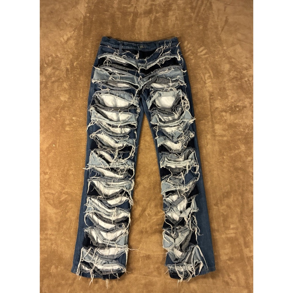 Jaded Womens Jeans 28 Blue London Zain Extreme Distressed Slashed Boyfriend Fit